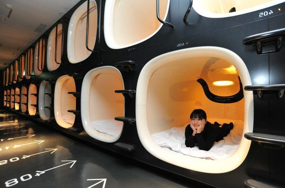 Sleep in a capsule hotel